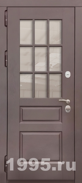 Входная дверь с остеклением и отделкой МДФ коричневого цвета (терморазрыв)